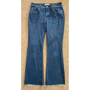 Lei Sophia Hiphugger Flare Jeans Womens 9 Long Bootcut Raw Hem Stretch Y2K Denim